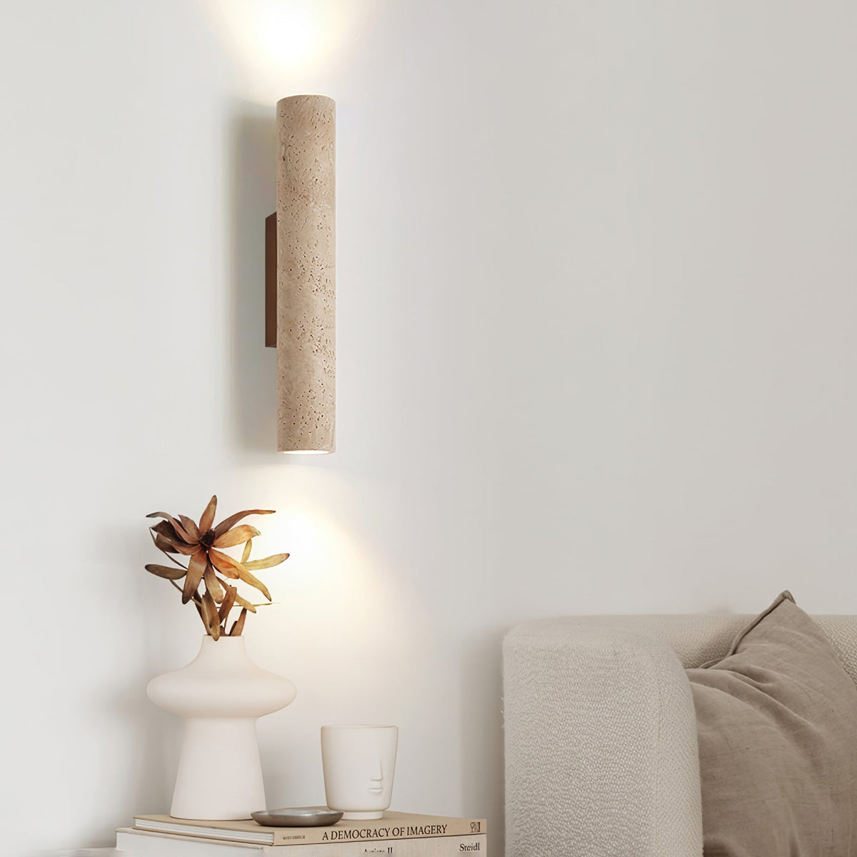 Nøordka Light Bespoke Wall Light Fixture Travertine Column Contemporary Wall Light