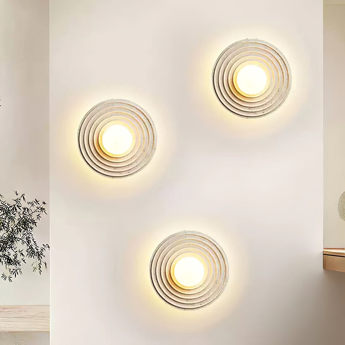 Nøordka Light Bespoke Wall Light Fixture Travertine Concentric Ring Contemporary Wall Light