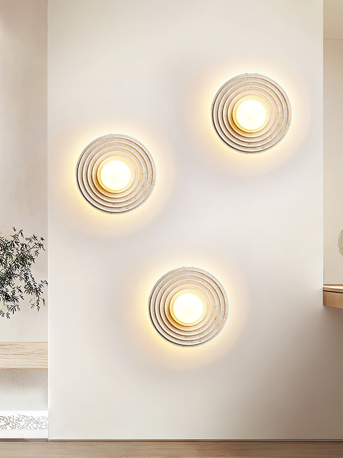 Nøordka Light Bespoke Wall Light Fixture Travertine Concentric Ring Contemporary Wall Light