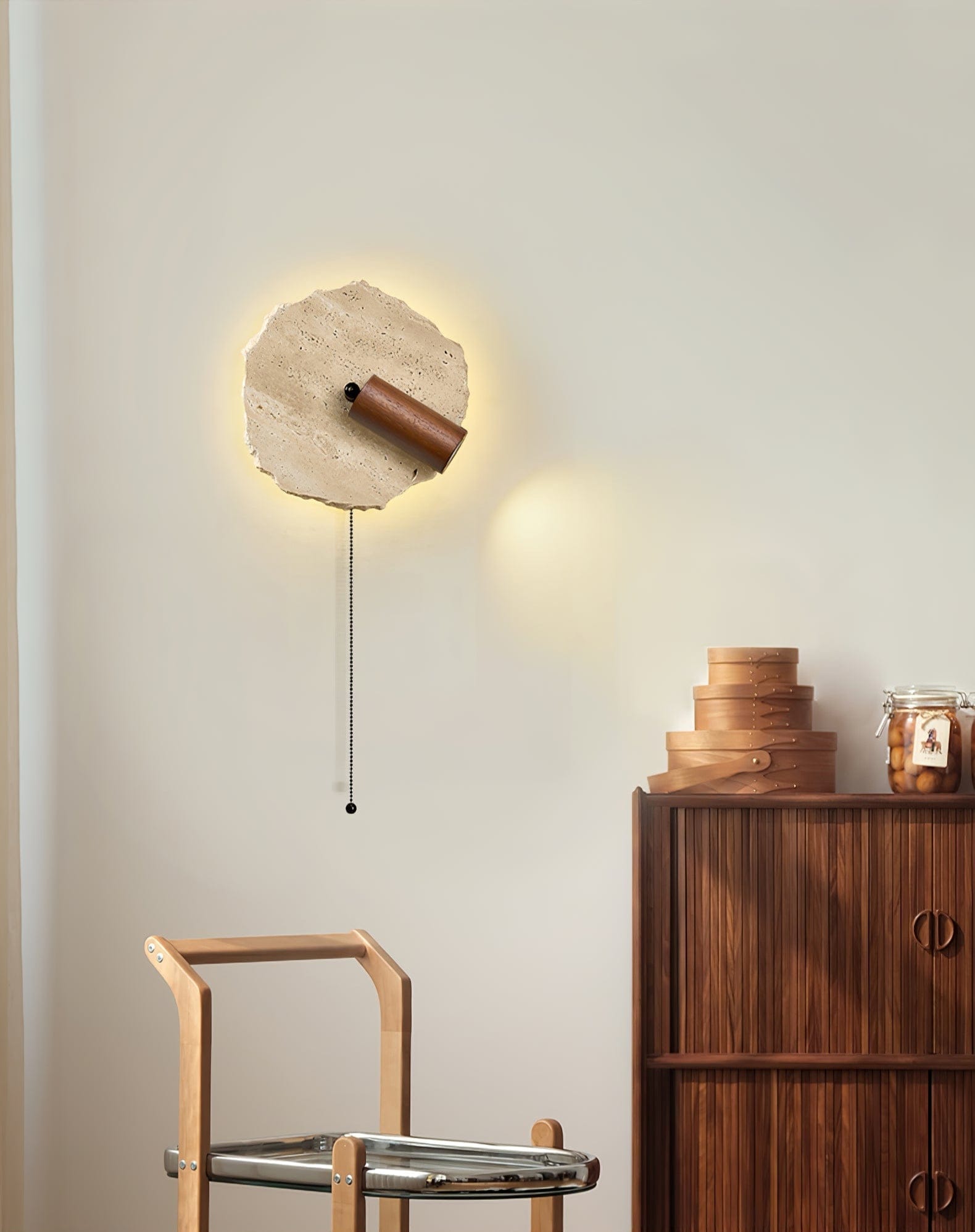 Nøordka Light Bespoke Wall Light Fixture Travertine Contemporary Walnut Accent Wall Light