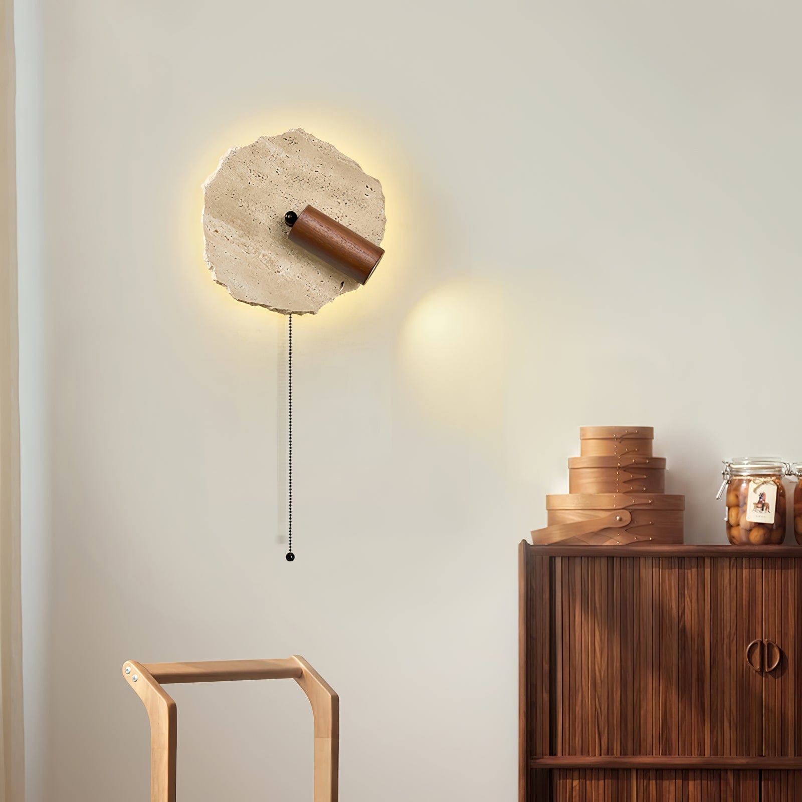Nøordka Light Bespoke Wall Light Fixture Travertine Contemporary Walnut Accent Wall Light