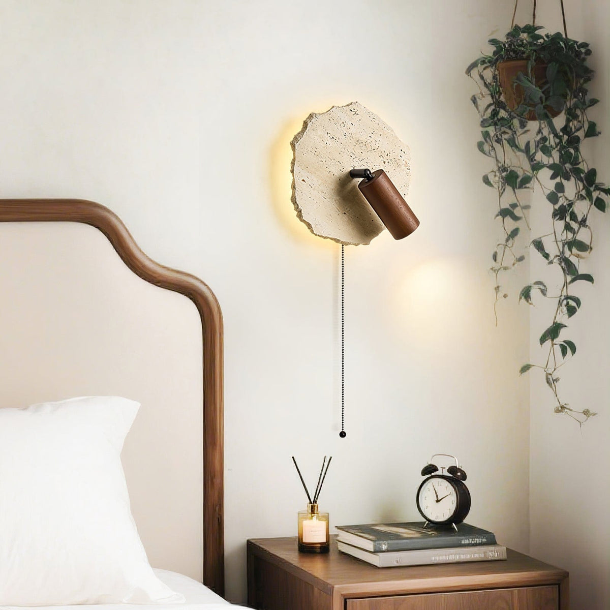 Nøordka Light Bespoke Wall Light Fixture Travertine Contemporary Walnut Accent Wall Light