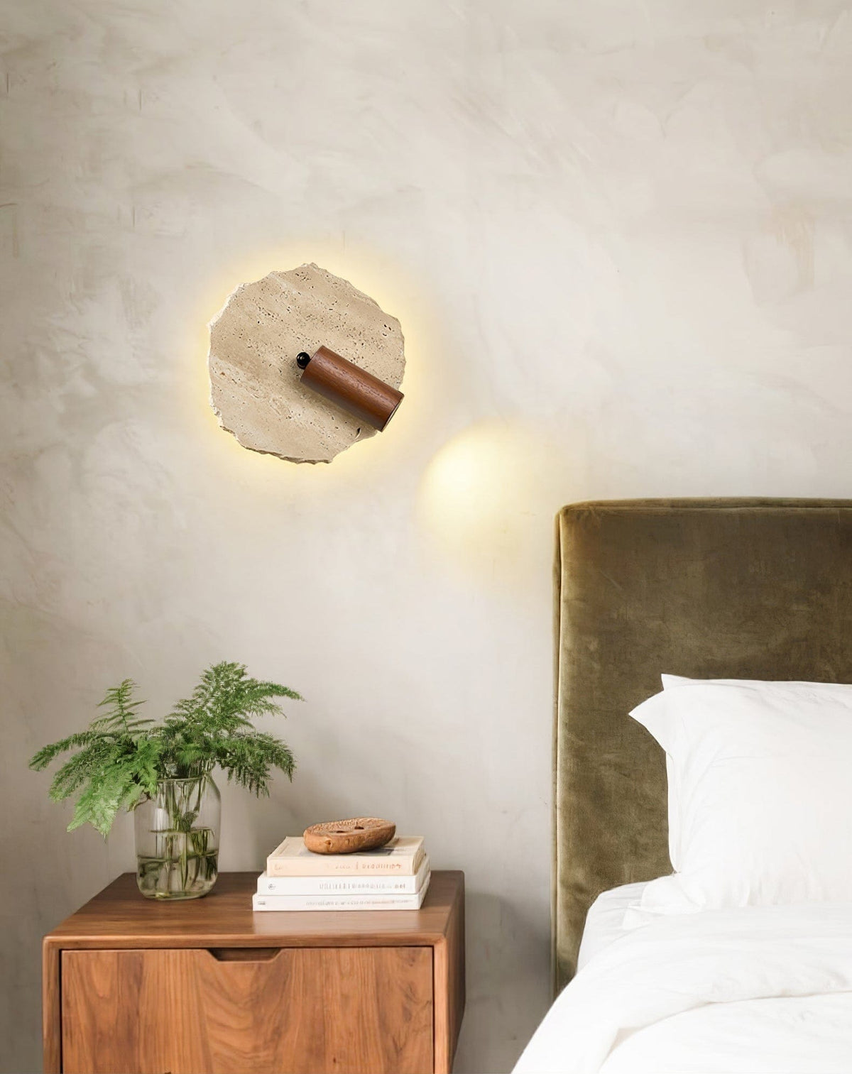Nøordka Light Bespoke Wall Light Fixture Travertine Contemporary Walnut Accent Wall Light