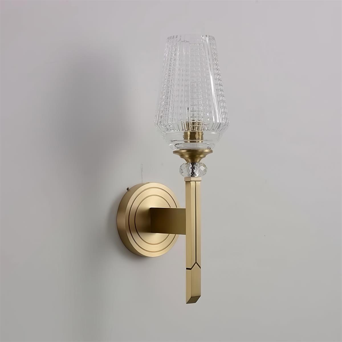 Nøordka Light Bespoke Wall Light Fixture W 4.7″ x H 15.7″ / W 12cm x H 40cm / Brass &amp; Clear Concentric Ringed Design Crystal Glass Wall Lamp