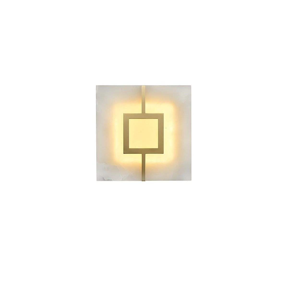 Nøordka Light Bespoke Wall Light Fixture W 7.9″ x H 7.9″ / W 20cm x H 20cm / Brass &amp; White / Warm Light Square Alabaster Contemporary Wall Light
