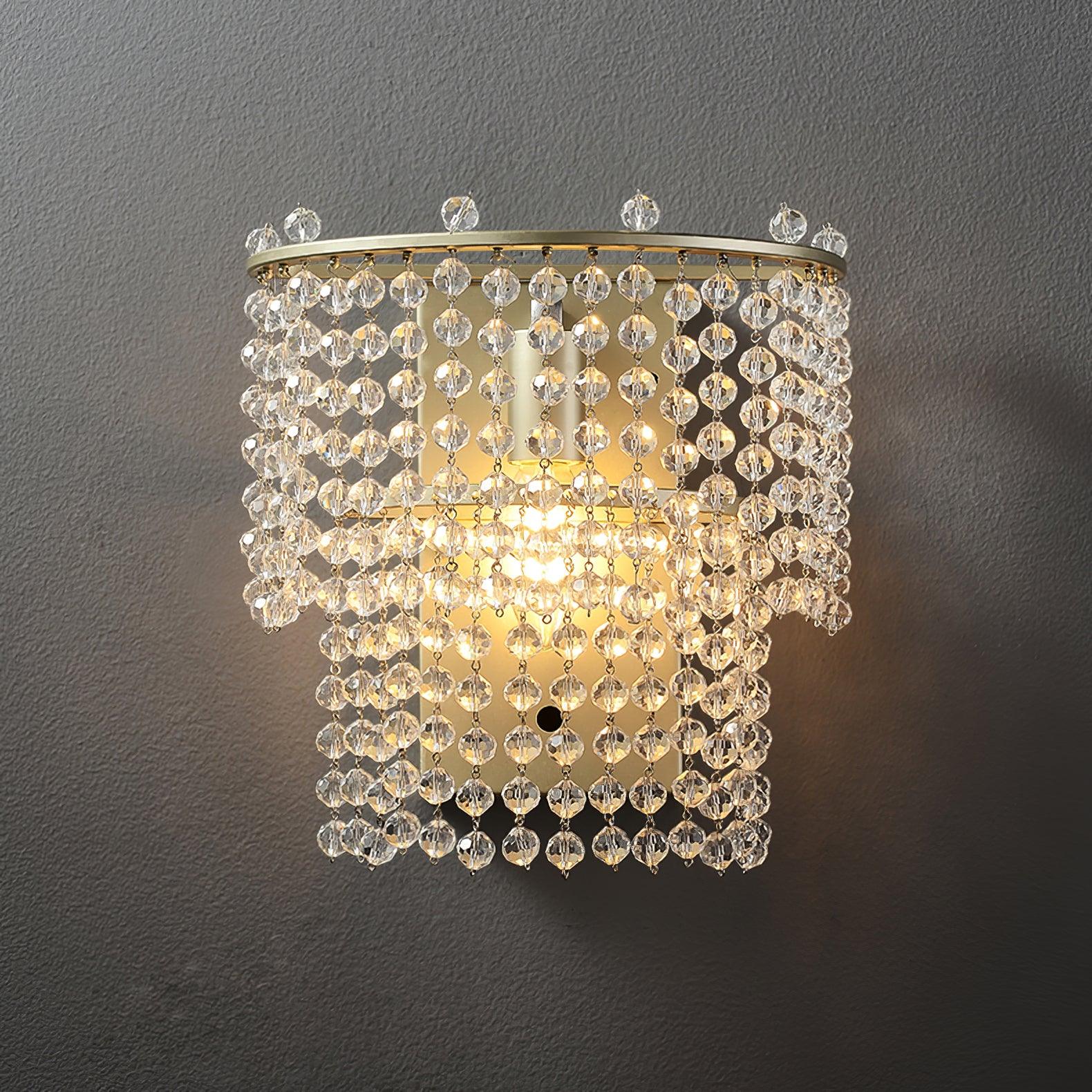 Nøordka Light Bespoke Wall Light Fixture W 9.3″ x D 5.7″ x H 13.4″ / W 23.5cm x D 14.5cm x H 34cm / Gold+Clear Crystal Waterfall Contemporary Wall Sconce