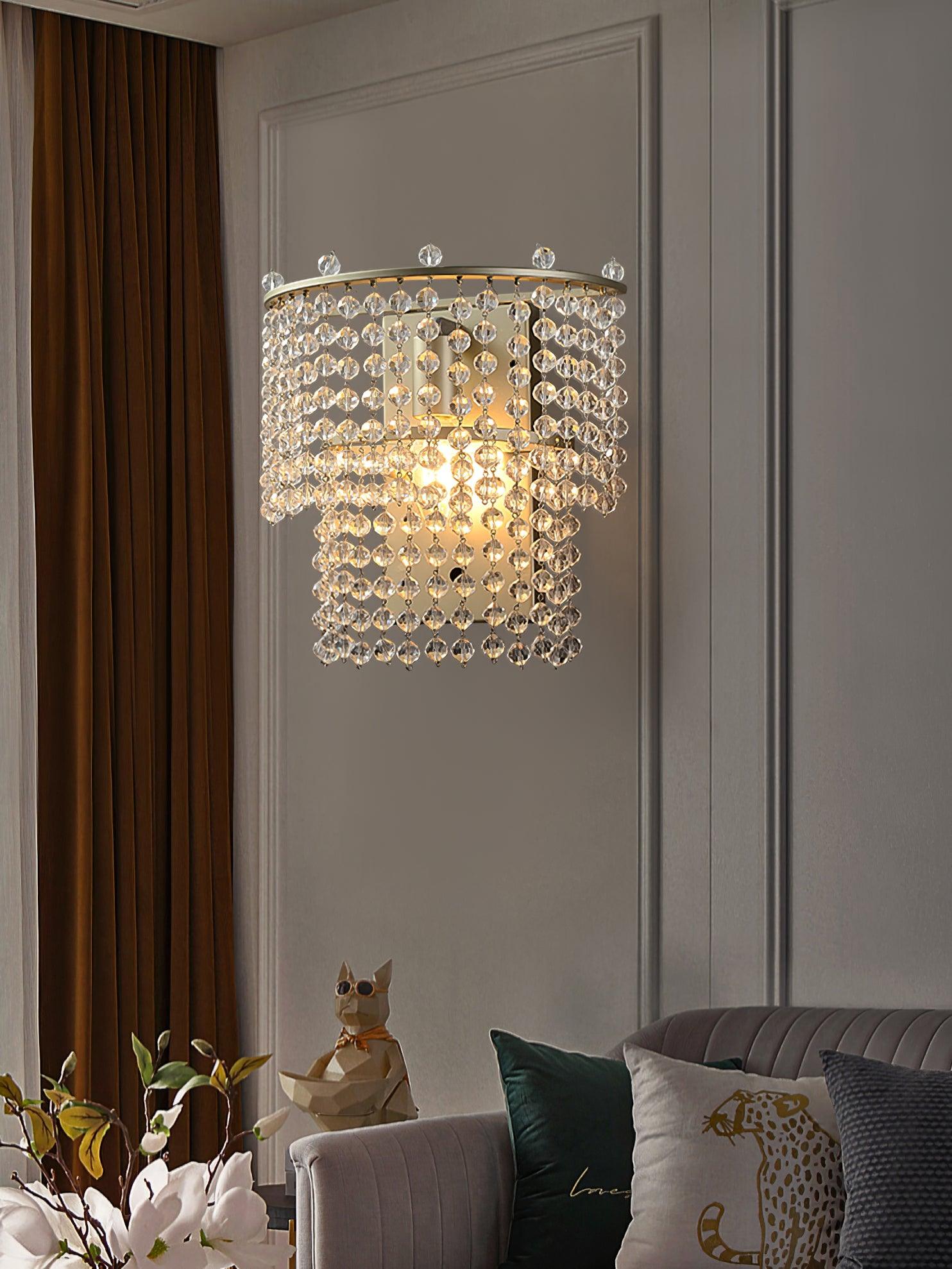 Nøordka Light Bespoke Wall Light Fixture W 9.3″ x D 5.7″ x H 13.4″ / W 23.5cm x D 14.5cm x H 34cm / Gold+Clear Crystal Waterfall Contemporary Wall Sconce