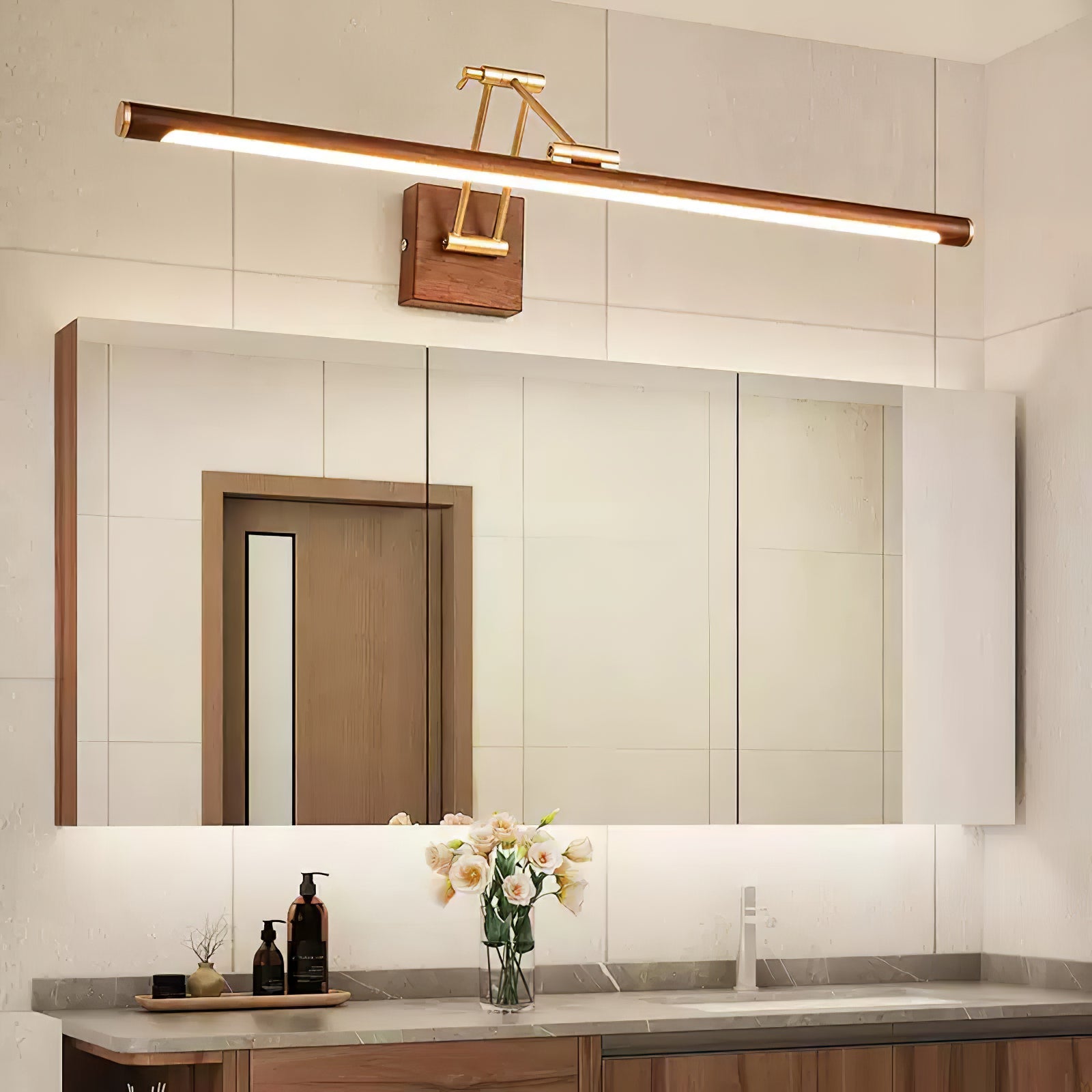 Nøordka Light Bespoke Wall Light Fixture Walnut Tone Linear Contemporary Wall Light