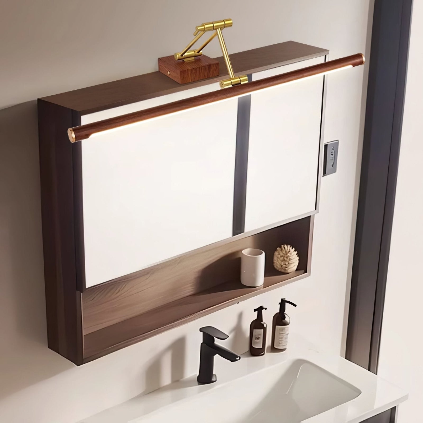 Nøordka Light Bespoke Wall Light Fixture Walnut Tone Linear Contemporary Wall Light