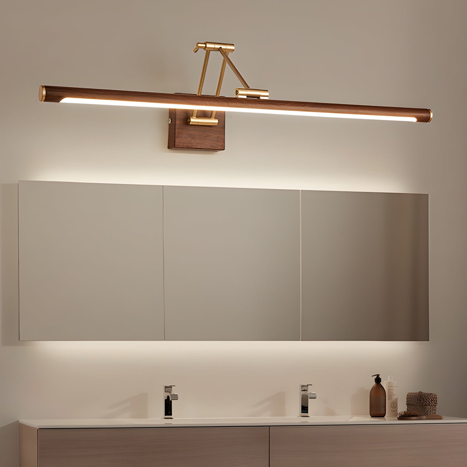Nøordka Light Bespoke Wall Light Fixture Walnut Tone Linear Contemporary Wall Light