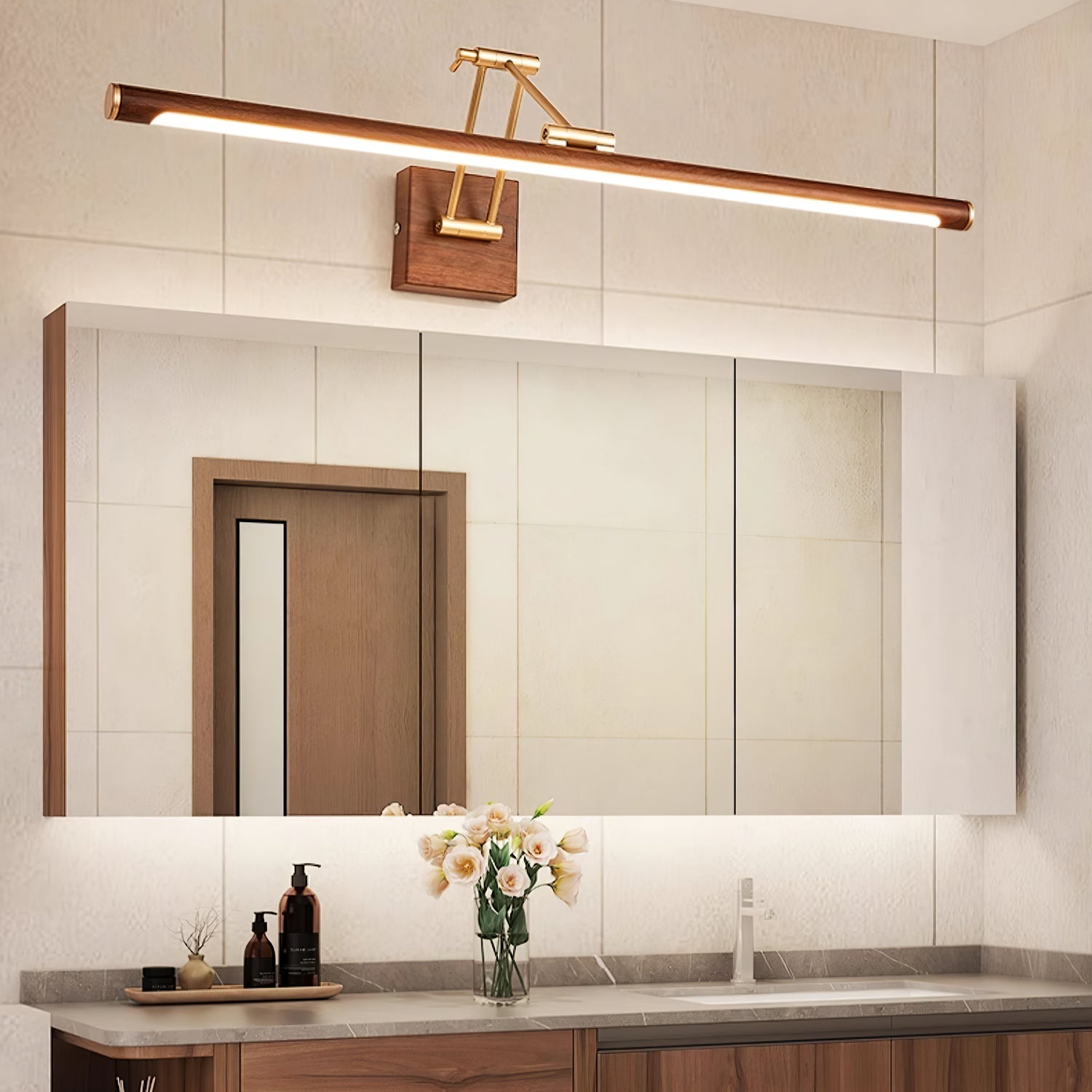 Nøordka Light Bespoke Wall Light Fixture Walnut Tone Linear Contemporary Wall Light