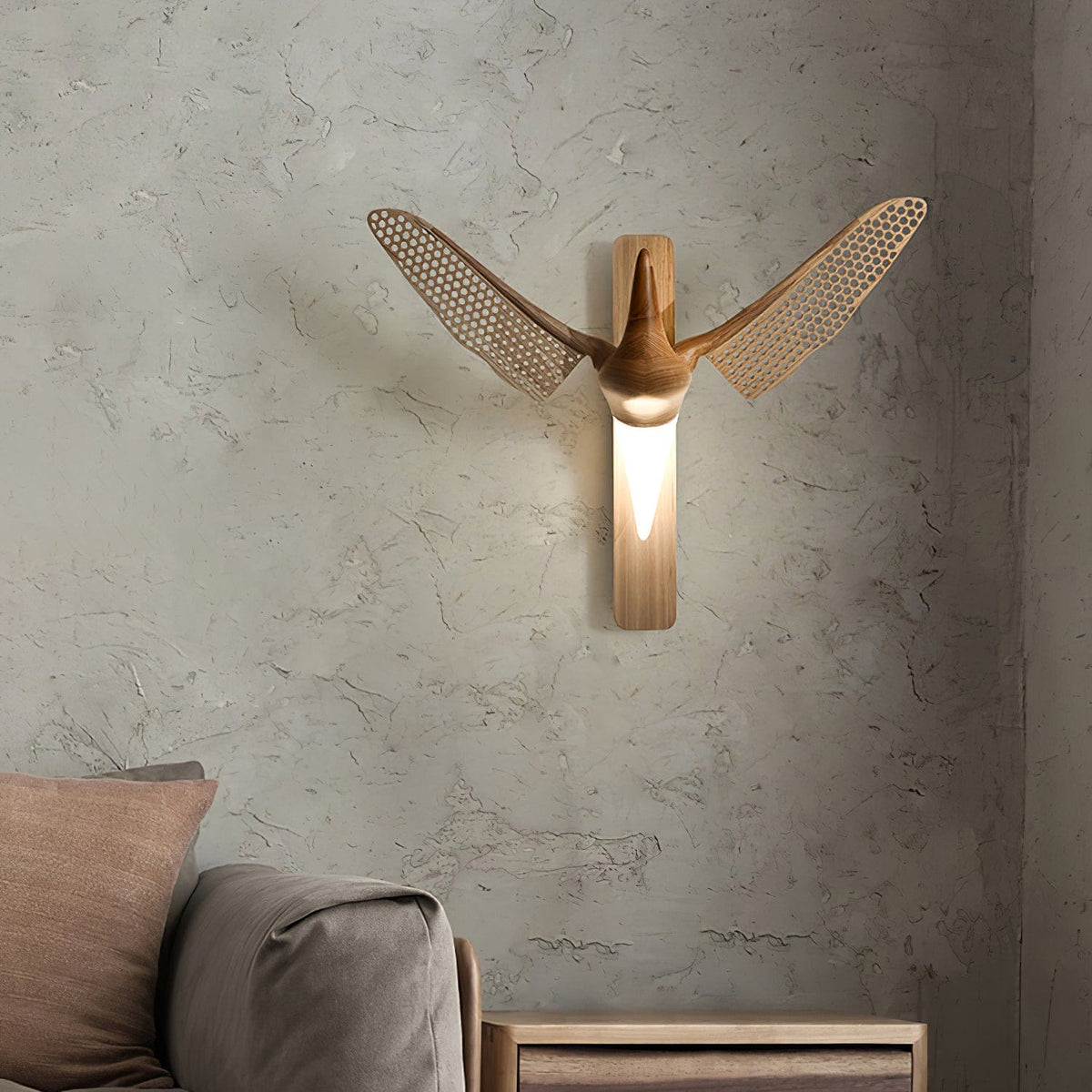 Nøordka Light Bespoke Wall Light Fixture Wood Bird Sculptural Nordic Inspired Wall Light