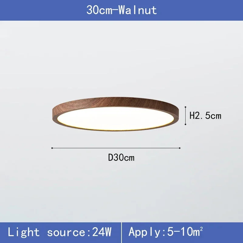 Nøordka Light Ceiling Light Fixtures 12" in Walnut Wood / White Light 6000K Modern LED Ceiling Light With Ultrathin Wood Grain Design