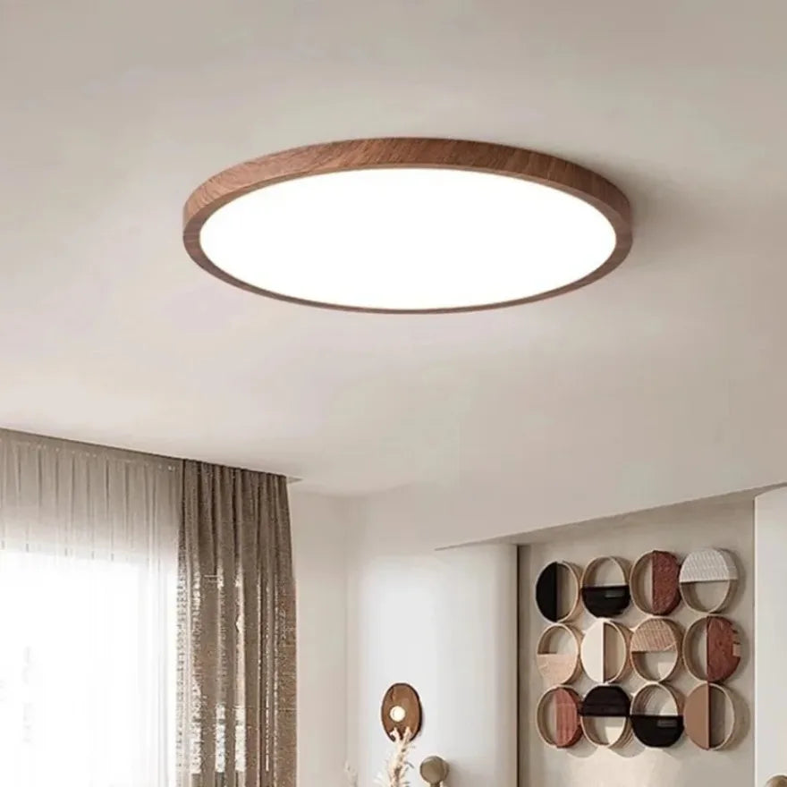 Nøordka Light Ceiling Light Fixtures 16" in Walnut Wood / White Light 6000K Modern LED Ceiling Light With Ultrathin Wood Grain Design