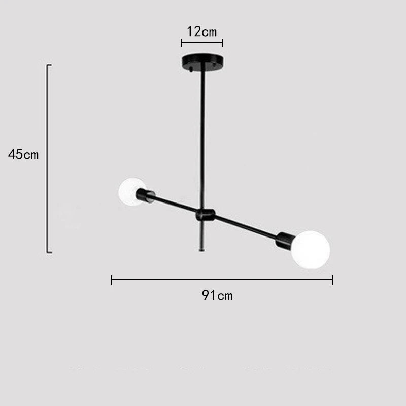 Nøordka Light Ceiling Light Fixtures 2 Light in Black Modern Chandelier Flush Mount Long Pole Ceiling Lighting Fixture