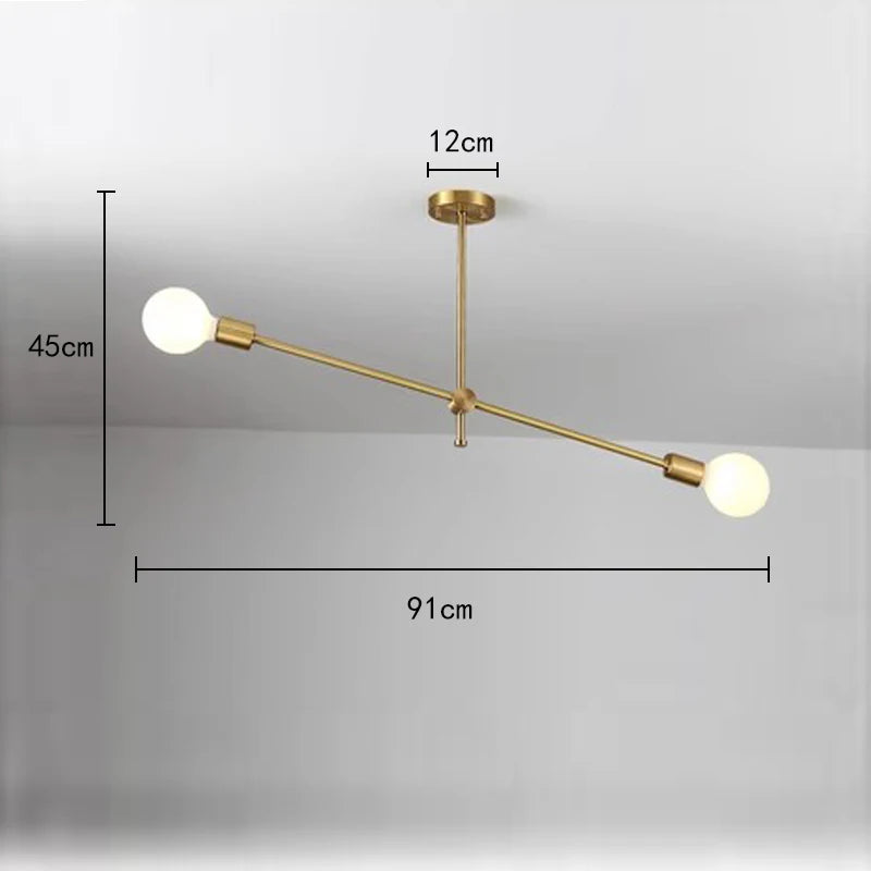 Nøordka Light Ceiling Light Fixtures 2 Light in Gold Modern Chandelier Flush Mount Long Pole Ceiling Lighting Fixture