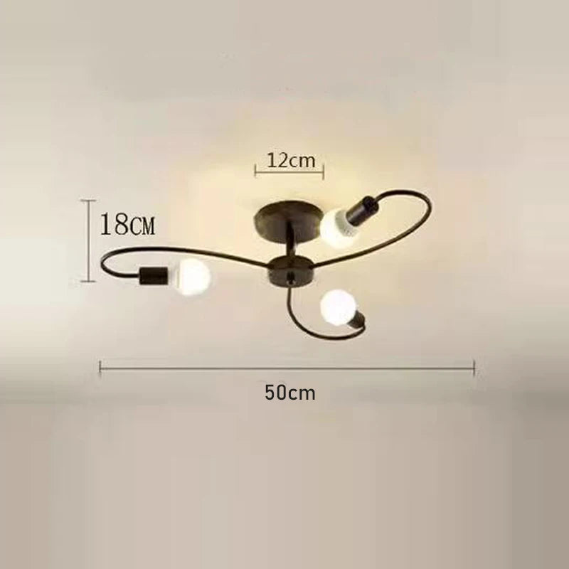 Nøordka Light Ceiling Light Fixtures 3 Head - Black Retro Industrial Wrought Iron Ceiling Light Fixture