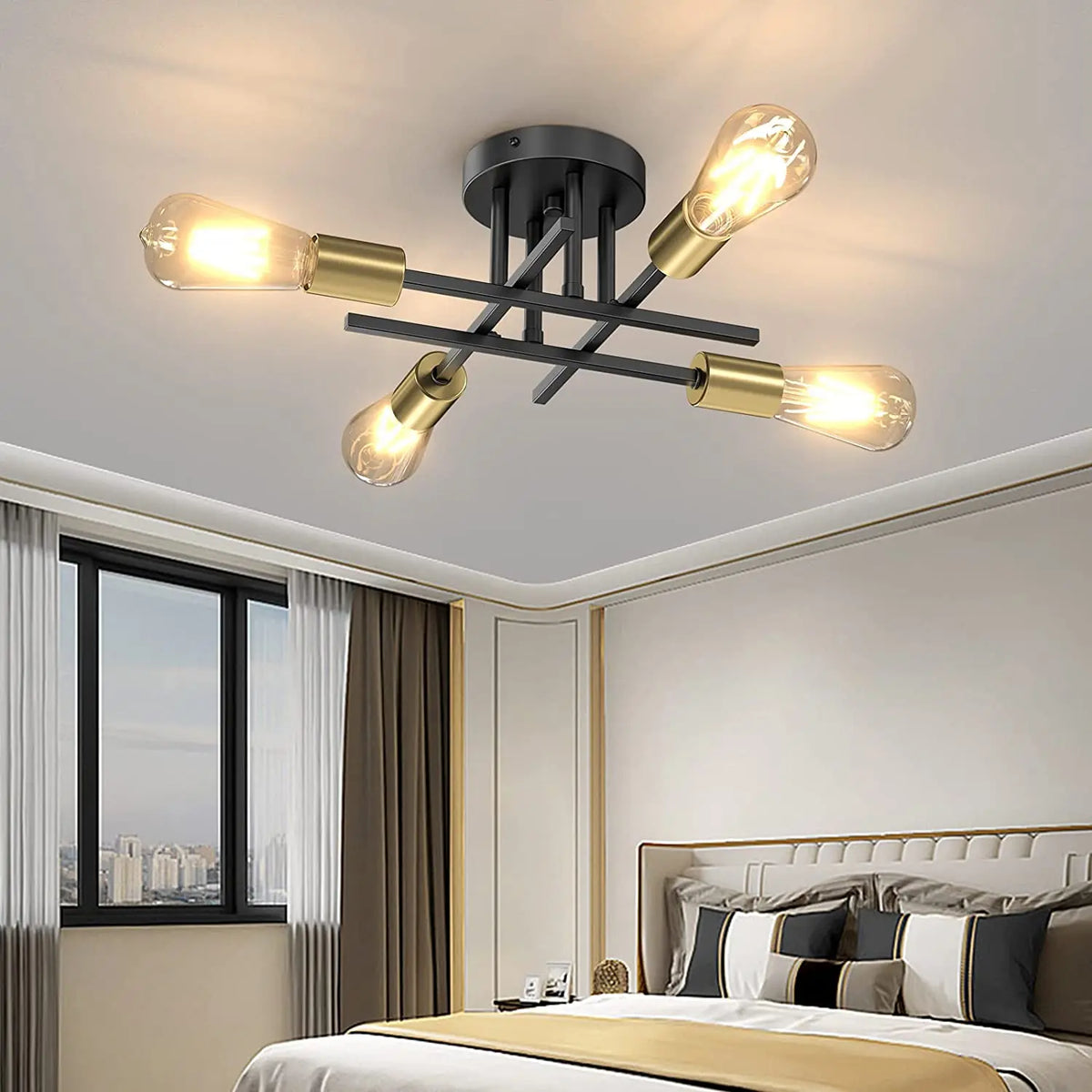 Nøordka Light Ceiling Light Fixtures 4 Head - Black Gold Black Sputnik Mid Century Modern Flush-Mount Ceiling Light Fixture