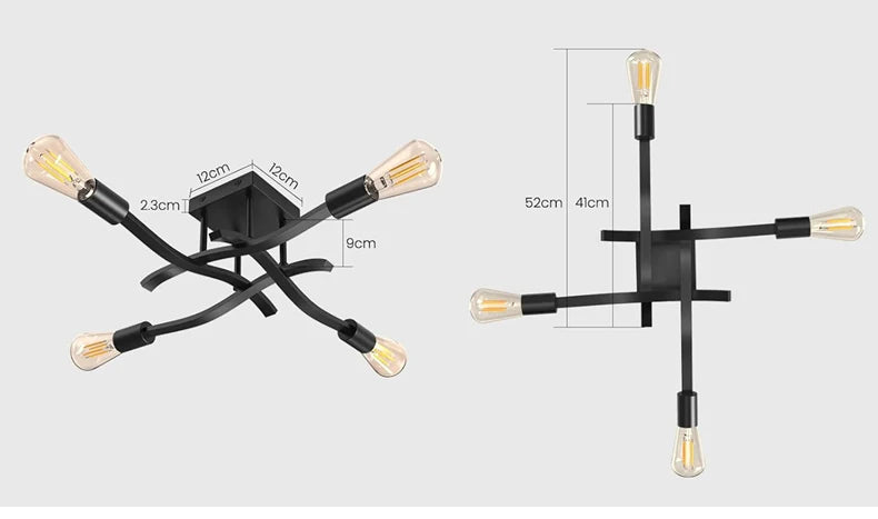 Nøordka Light Ceiling Light Fixtures 4 Heads / Use Your Own Bulb Nordic Industrial Design Flush-Mount Ceiling Light Fixture