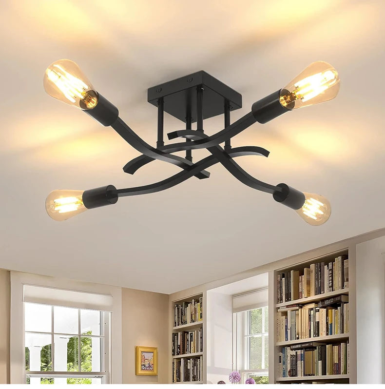 Nøordka Light Ceiling Light Fixtures 4 Heads / Use Your Own Bulb Nordic Industrial Design Flush-Mount Ceiling Light Fixture