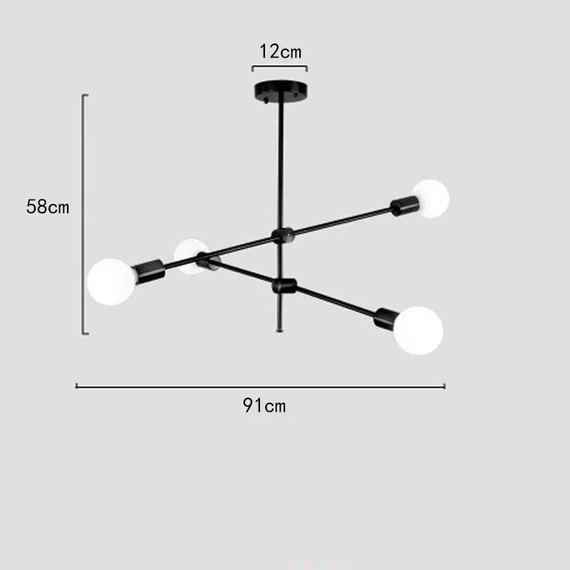 Nøordka Light Ceiling Light Fixtures 4 Light in Black Modern Chandelier Flush Mount Long Pole Ceiling Lighting Fixture