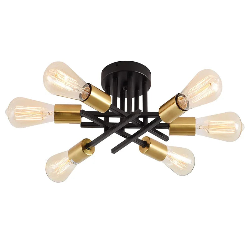 Nøordka Light Ceiling Light Fixtures 6 Head - Black Gold Black Sputnik Mid Century Modern Flush-Mount Ceiling Light Fixture