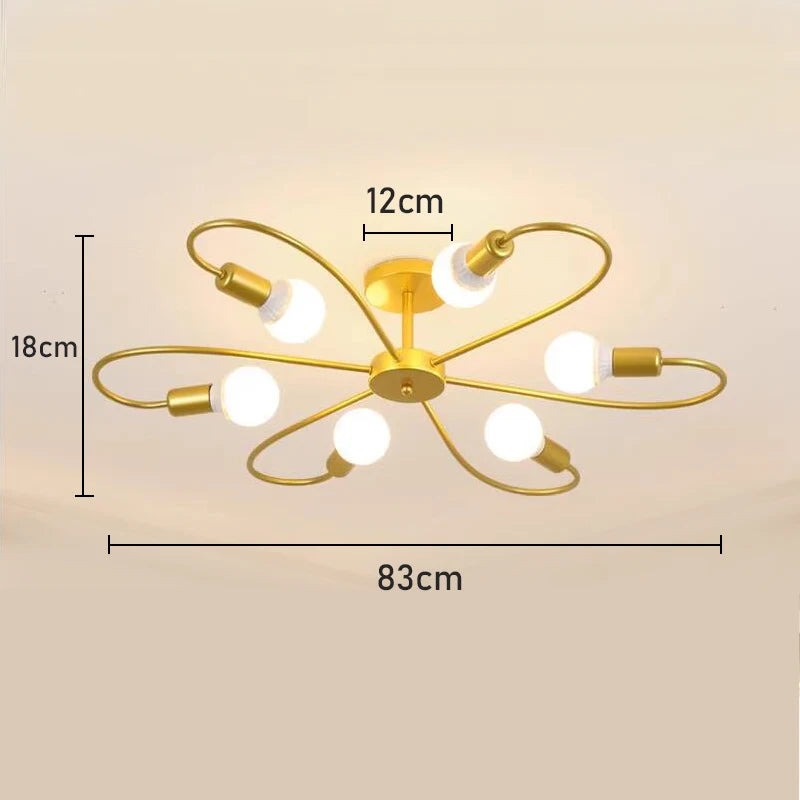 Nøordka Light Ceiling Light Fixtures 6 Head - Golden Retro Industrial Wrought Iron Ceiling Light Fixture