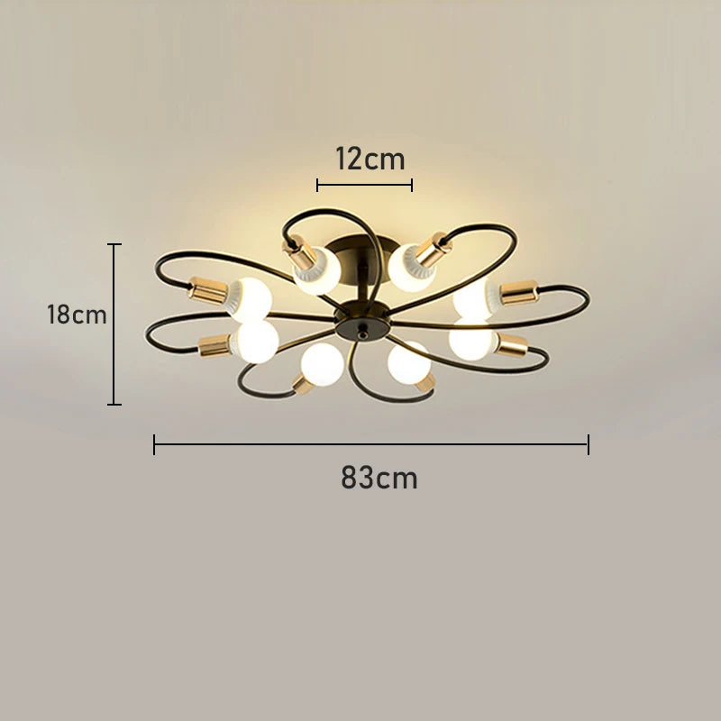 Nøordka Light Ceiling Light Fixtures 8 Head - Black-Gold Retro Industrial Wrought Iron Ceiling Light Fixture