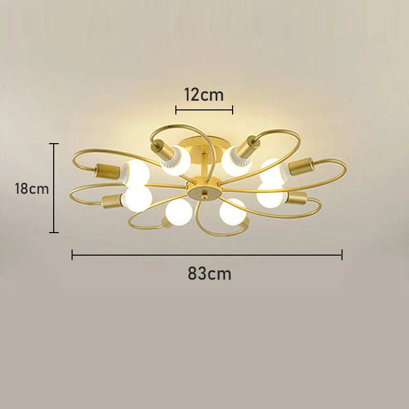 Nøordka Light Ceiling Light Fixtures 8 Head - Golden Retro Industrial Wrought Iron Ceiling Light Fixture