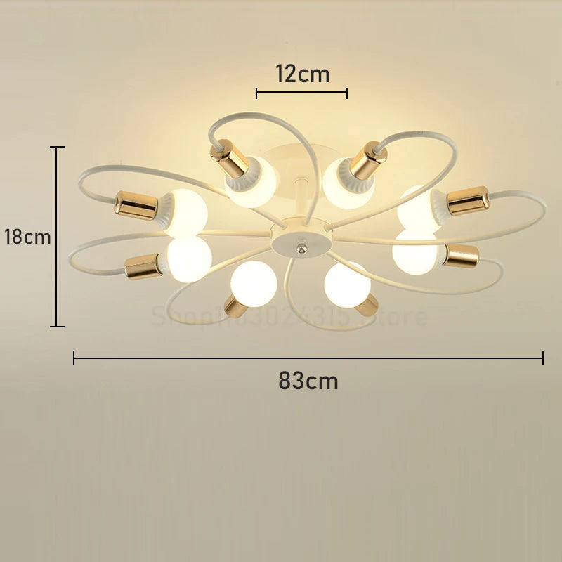 Nøordka Light Ceiling Light Fixtures 8 Head - White-Gold Retro Industrial Wrought Iron Ceiling Light Fixture