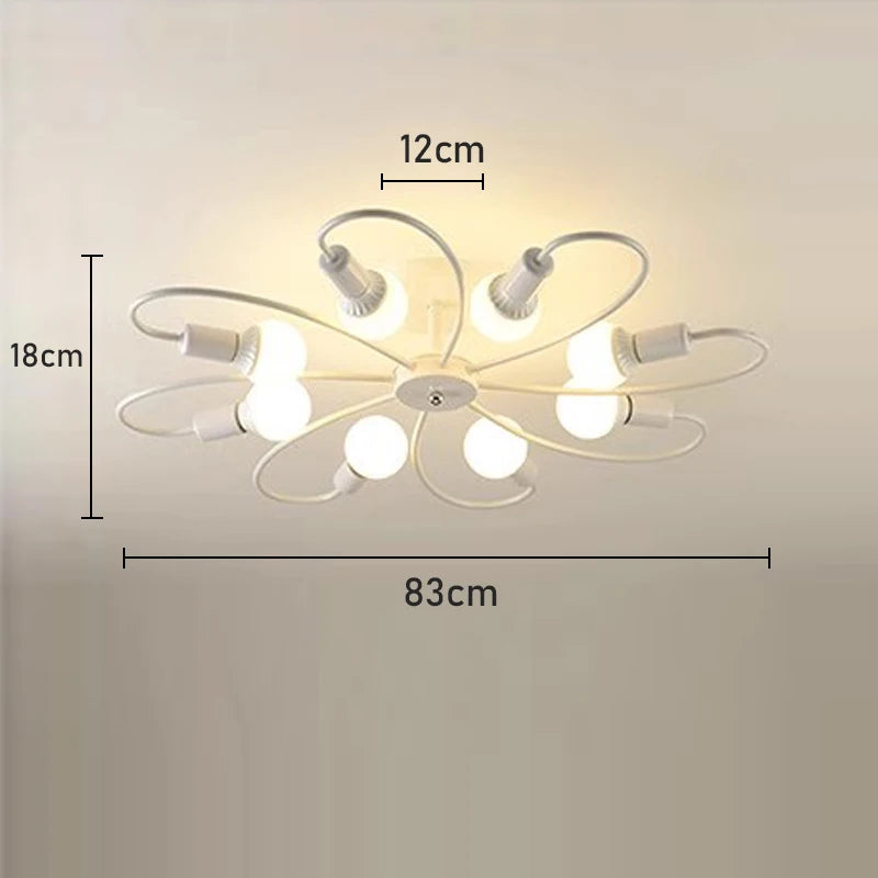 Nøordka Light Ceiling Light Fixtures 8 Head - White Retro Industrial Wrought Iron Ceiling Light Fixture
