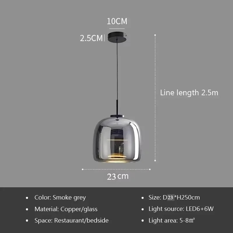 Nøordka Light Ceiling Light Fixtures 9" – Smoke Gray / Warm light Modern Nordic Glass Pendant Light