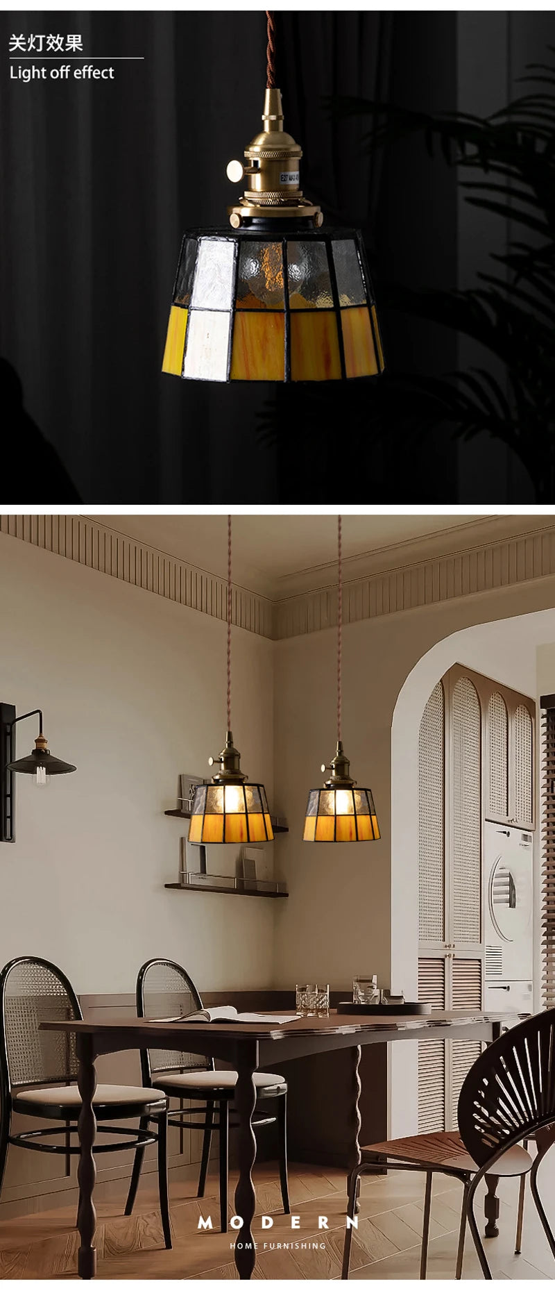 Nøordka Light Ceiling Light Fixtures American Retro Brass Tiffany Pendant Light for Bedroom and Dining