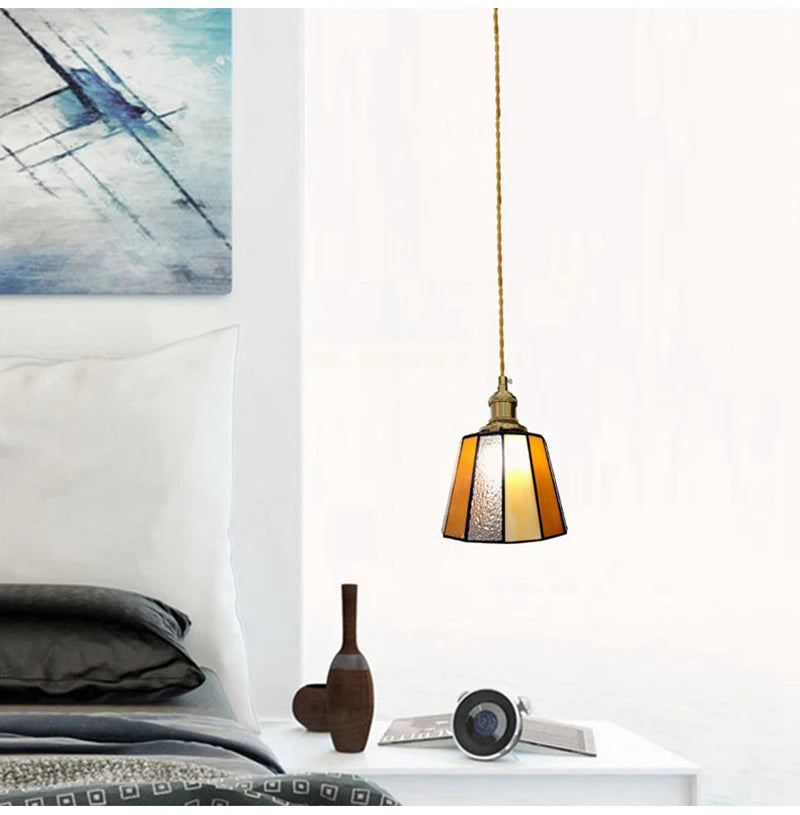 Nøordka Light Ceiling Light Fixtures American Retro Brass Tiffany Pendant Light for Bedroom and Dining