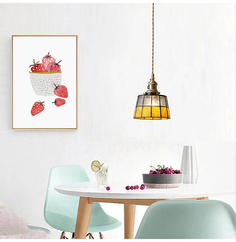 Nøordka Light Ceiling Light Fixtures American Retro Brass Tiffany Pendant Light for Bedroom and Dining