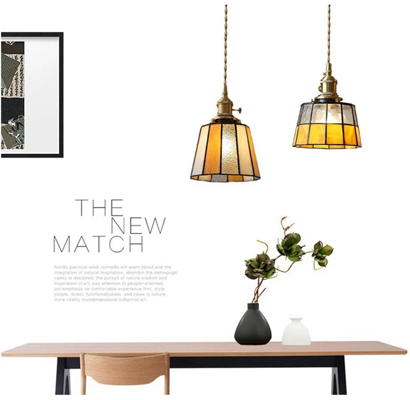 Nøordka Light Ceiling Light Fixtures American Retro Brass Tiffany Pendant Light for Bedroom and Dining