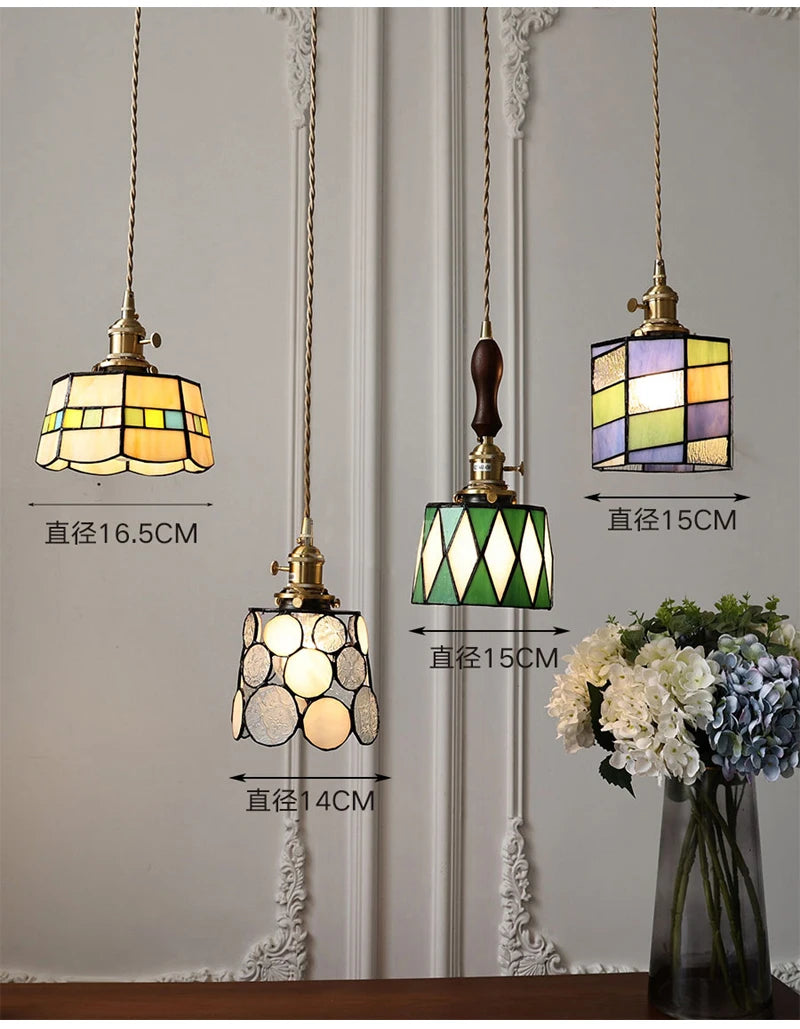 Nøordka Light Ceiling Light Fixtures American Retro Brass Tiffany Pendant Light for Bedroom and Dining