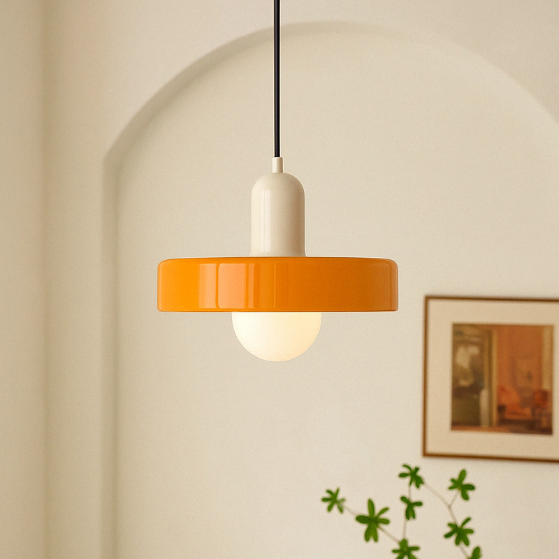 Nøordka Light Ceiling Light Fixtures Beige Body + Orange Shade Mid Century Modern Colored Glass Pendant Light