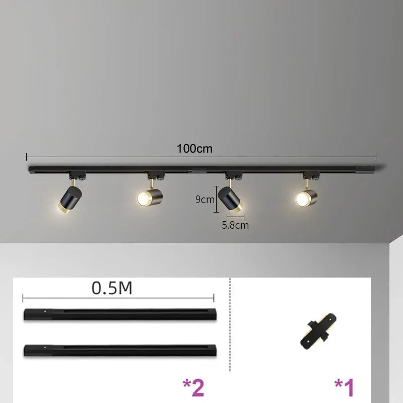 Nøordka Light Ceiling Light Fixtures Black - 4 Bulb Track Multi-Angle Adjustable Flush-Mount Spotlight Track Lighting Fixture
