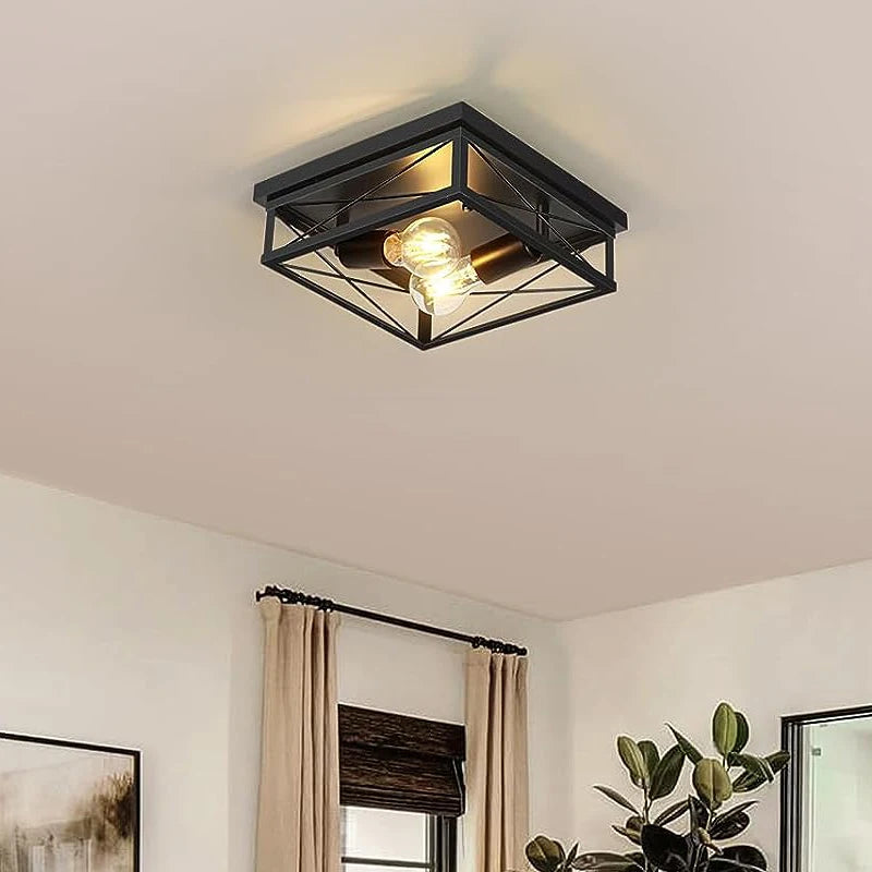 Nøordka Light Ceiling Light Fixtures Black American Retro Industrial Flush-Mount Ceiling Light Fixture