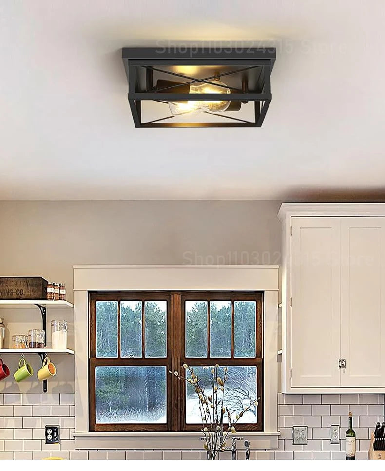 Nøordka Light Ceiling Light Fixtures Black American Retro Industrial Flush-Mount Ceiling Light Fixture