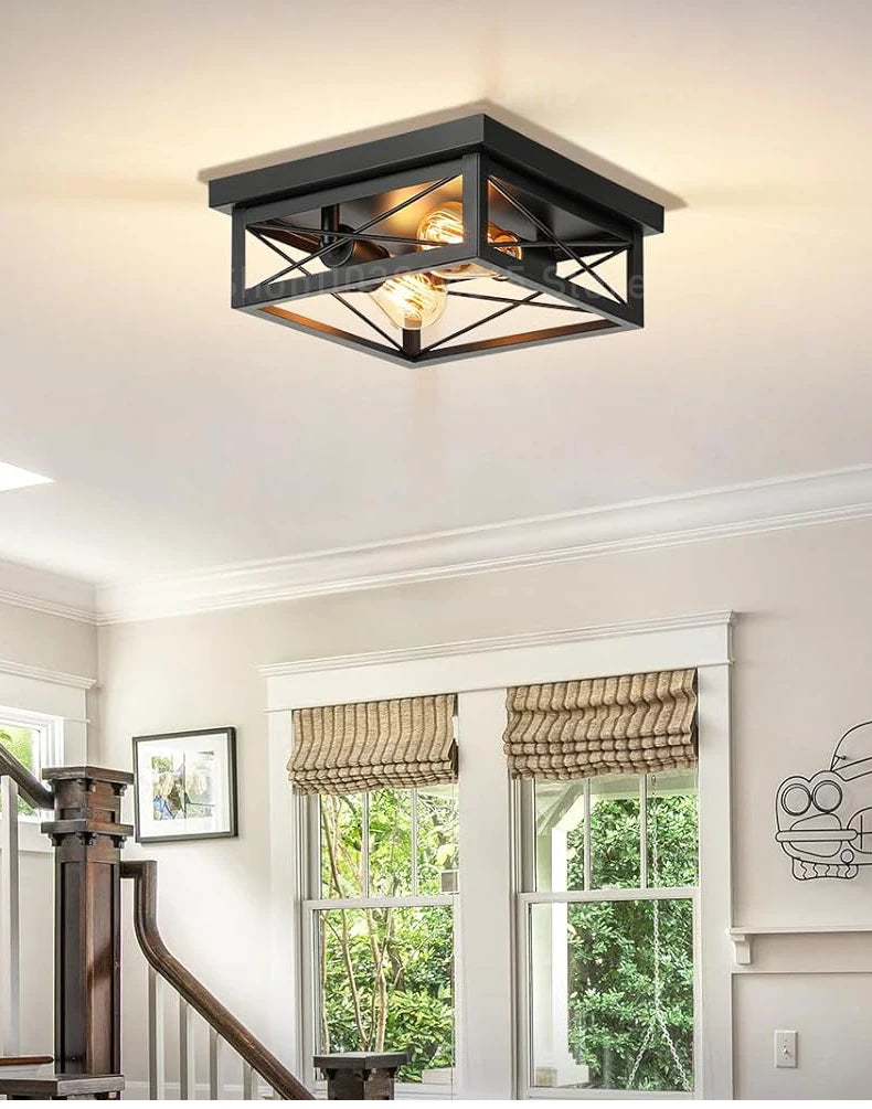 Nøordka Light Ceiling Light Fixtures Black American Retro Industrial Flush-Mount Ceiling Light Fixture