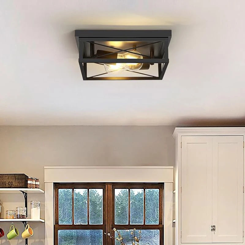 Nøordka Light Ceiling Light Fixtures Black American Retro Industrial Flush-Mount Ceiling Light Fixture