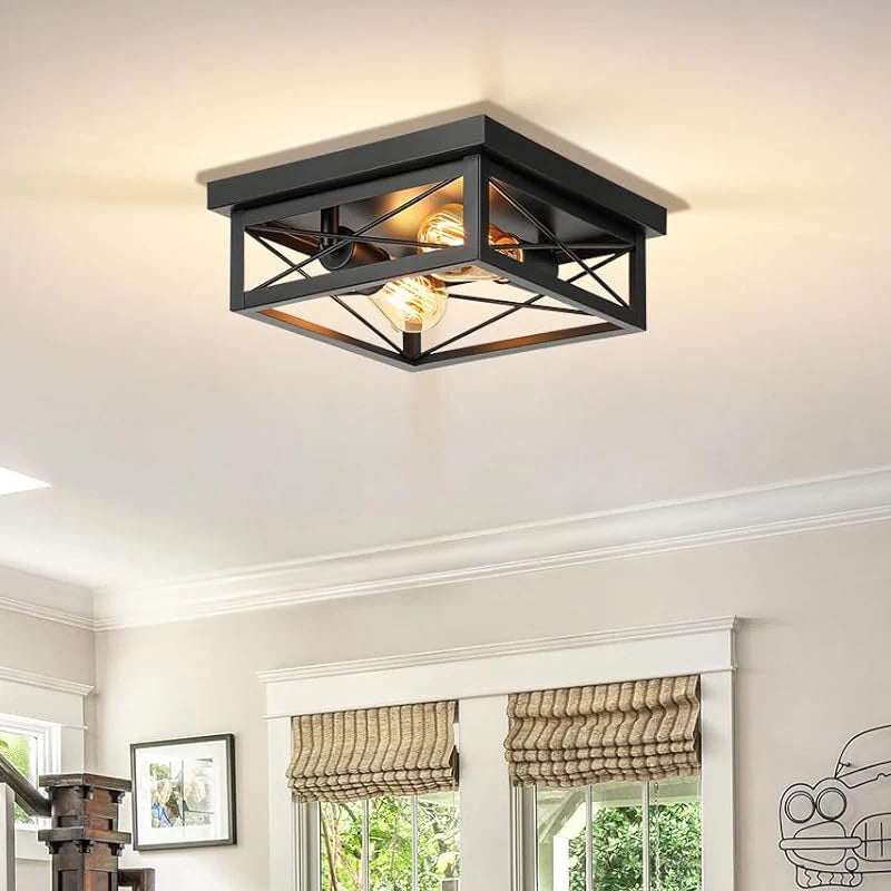 Nøordka Light Ceiling Light Fixtures Black American Retro Industrial Flush-Mount Ceiling Light Fixture