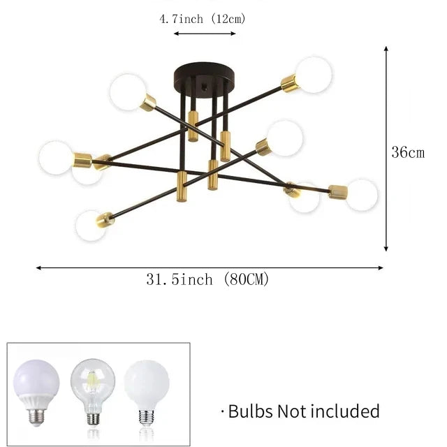 Nøordka Light Ceiling Light Fixtures Black &amp; Gold Iron Chandelier Pendant Light Fixture