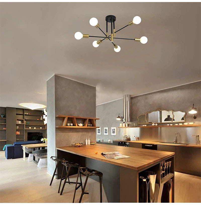 Nøordka Light Ceiling Light Fixtures Black &amp; Gold Iron Chandelier Pendant Light Fixture