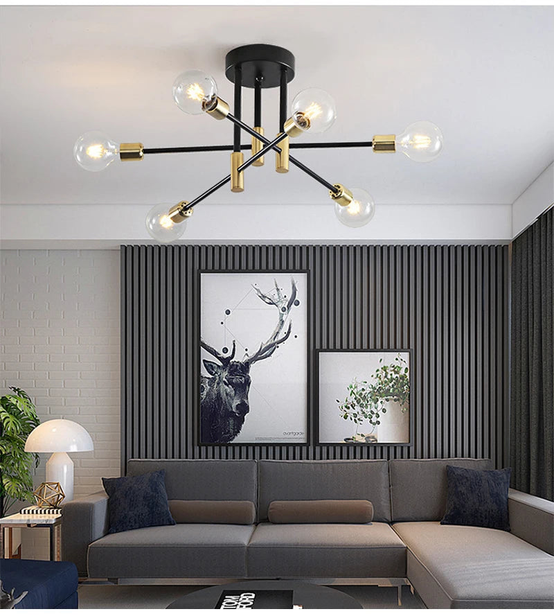 Nøordka Light Ceiling Light Fixtures Black & Gold Iron Chandelier Pendant Light Fixture