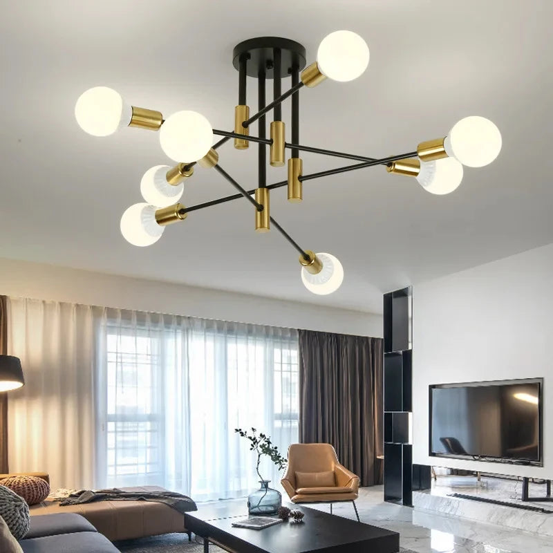 Nøordka Light Ceiling Light Fixtures Black & Gold Iron Chandelier Pendant Light Fixture