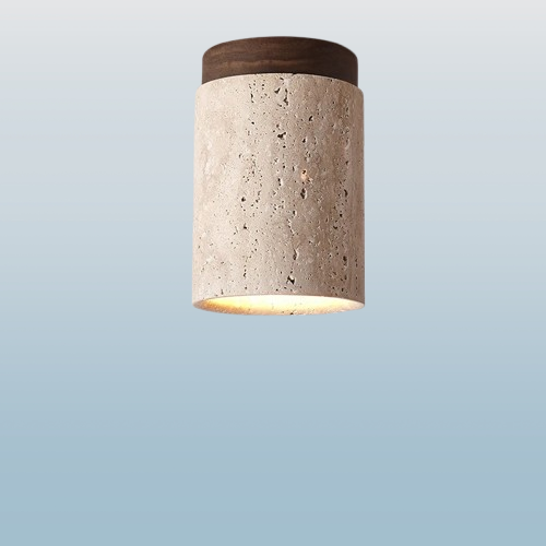 Nøordka Light Ceiling Light Fixtures Black Walnut / 4.3" D × 6.3" H / Use Your Own Wabi Sabi Flush-Mount Ceiling Light Round in Stone &amp; Wood