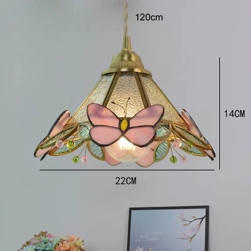Nøordka Light Ceiling Light Fixtures Bobbled Shade French Hand Soldered Glass Pendant Light and Pink Butterfly Design